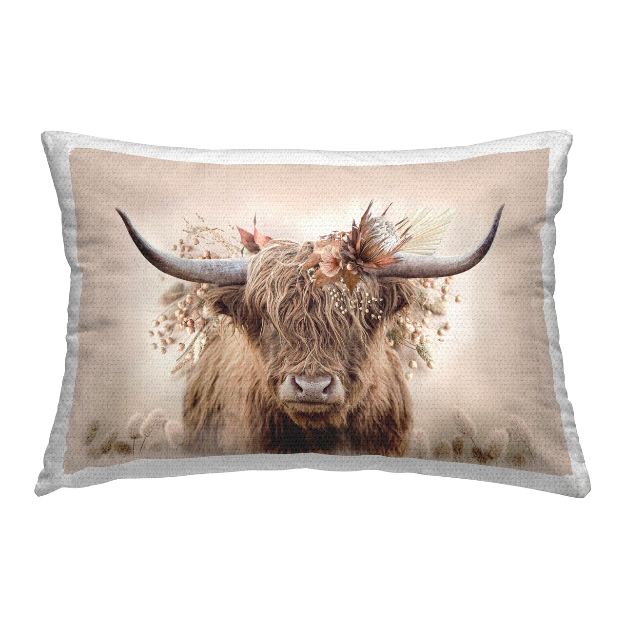 Peachy Pastel Cattle Outdoor Printed Pillow Design by Reinders, 14 x 7 x 20